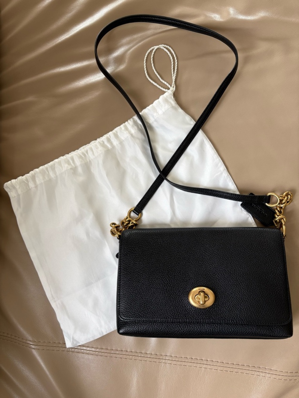 Classic Coach Crosstown Black Leather Crossbody Bag with Gold Hardware